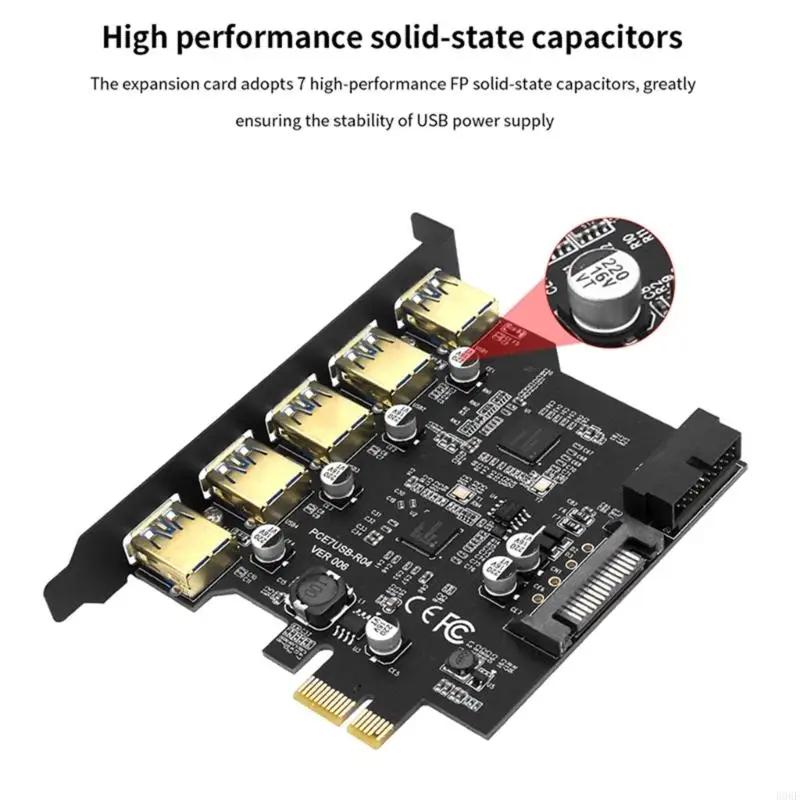 B0KF Convenient Installation USB3.0 Expansion Card 5Ports19PIN Power Connector Expand Device Connectivities Effortlessly