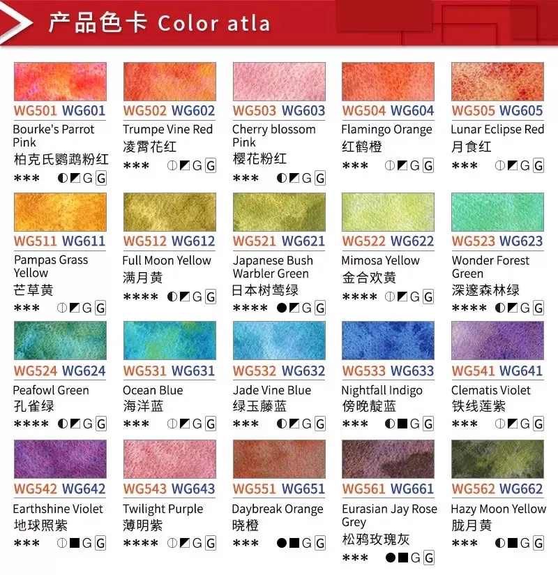 Holbein Artists' Watercolor Granulating Colors 24 Colors 1ml HWC Transparent acuarela Professional pigments supplies 4