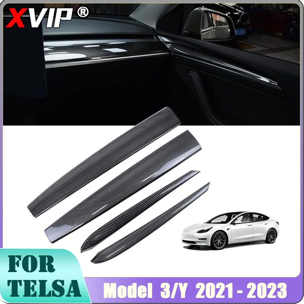 XVIP 자동차 앞 대시 보드 중앙 제어 트림 스트립 Tesla Model 3 Y 2021-2023 자동차 도어 사이드 트림 대시 보드 커버 인테리어