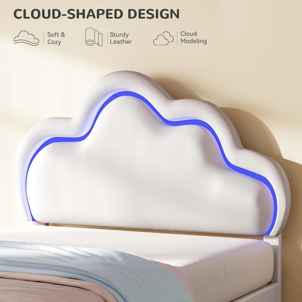 dwvo cloud bed frame queen size, pu leather upholstered bed frame with led lights, platform bed with cloud headboard, no box spr S57944ee9d4824d73a83a47e78c855c86r