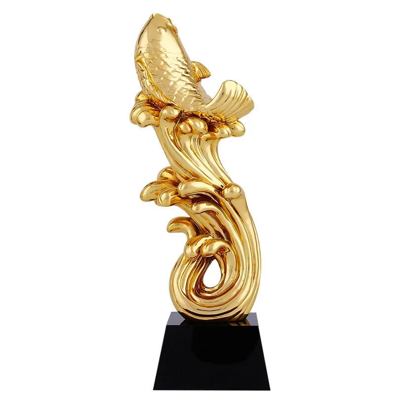 Customized Fishing Resin Trophy Award, Gold Cup, Crystal Base, Champion Sports Souvenir, Educational Props, Competition Toy, 1Pc