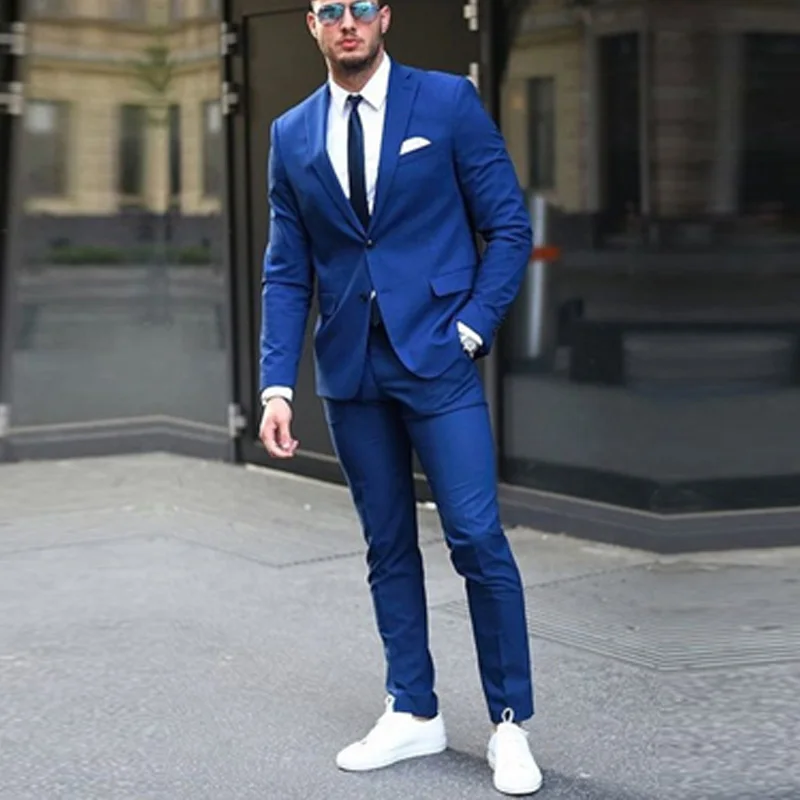

Royal Blue Silm fit Men Suits for Groomsmen 2 piece Custom Wedding Tuxedo New Male Fashion Jacket with Pants Man Costume