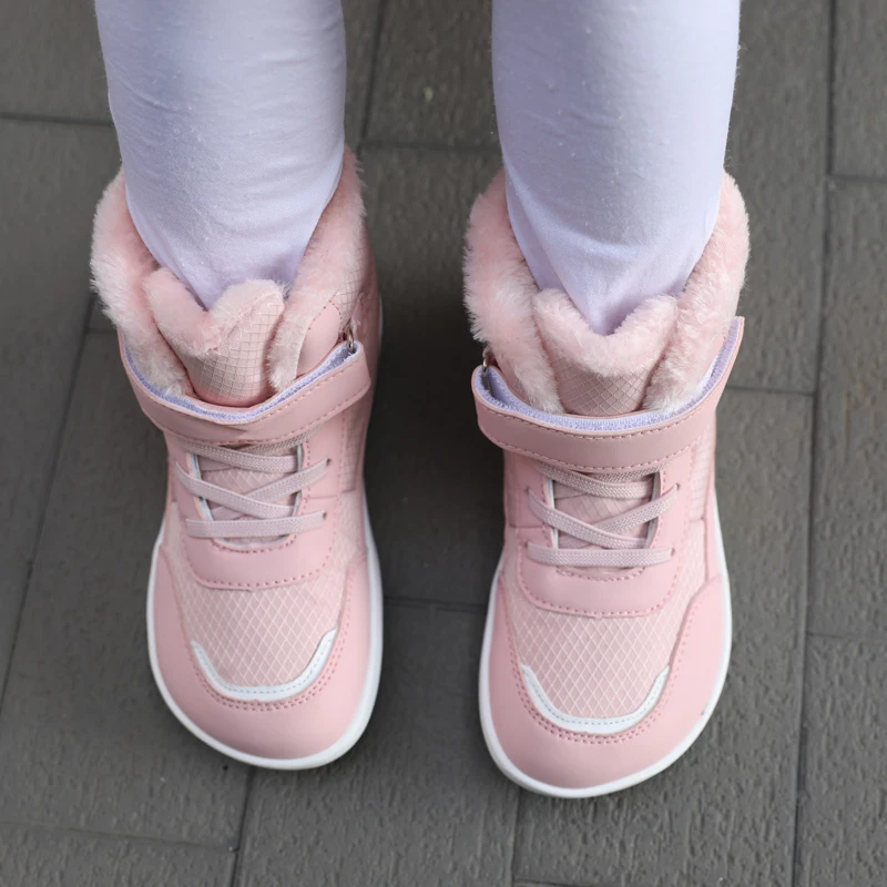 Children Wide Toe Barefoot Snow Boots Boys Girls Minimalist Warm Sneakers for Toddlers/Mid/Old Children Winter