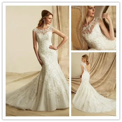 

gown Lace Appliques Beaded Trumpeted Organza with Sleeves High Neck Keyhole Back Long Train Bridals mother of the bride dress