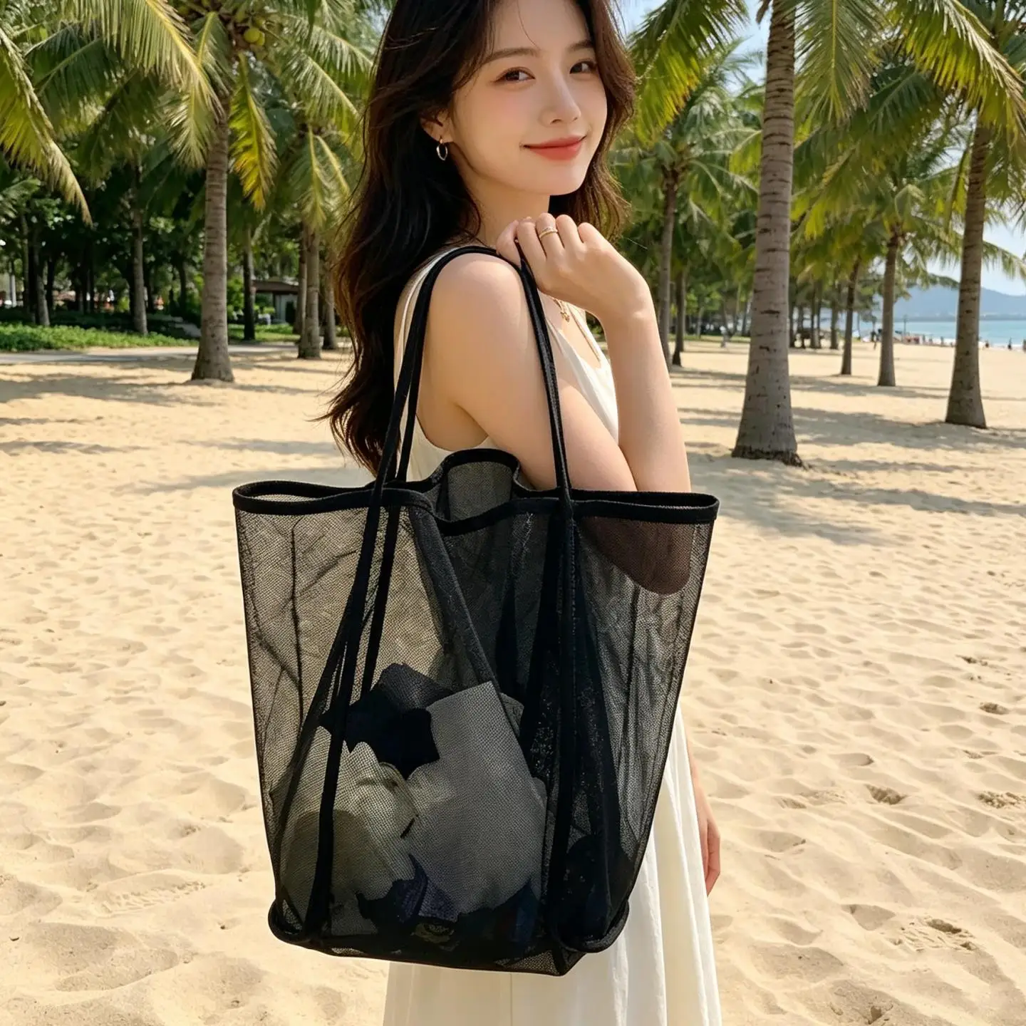 휴대용 핸드헬드 수영 장난감 보관 가방 그물 주머니 해변 여행 대용량 보관 주최자 가정용 필수품