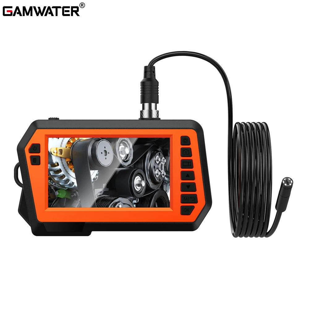 GAMWATER 4.3'' IPS Screen Industrial Endoscope Camera HD1080P IP67 Waterproof LED 2600mAh Pipe Sewer Inspection Borescope