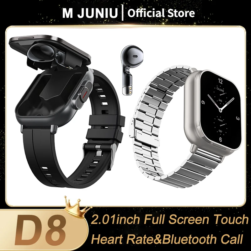 D8 Headset Smart Watch Tws Due In Uno Wireless Bluetooth Dual Headset Call Health Monitoring Enc Sport Music Smartwatch