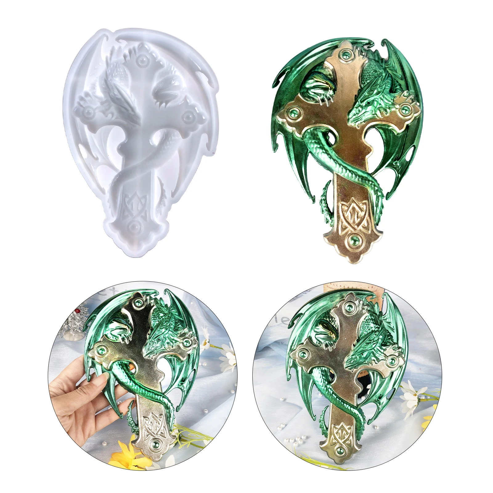 

Крестовая настенная подвеска, Настенный декор «сделай сам», подвесные настольные украшения, полутрехмерная силиконовая форма в виде летающего дракона