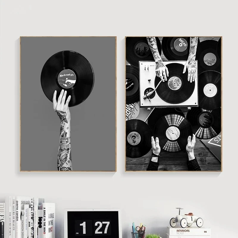 Vintage Music-Inspired Canvas Poster - Black and White Headphone & Lyrics Art