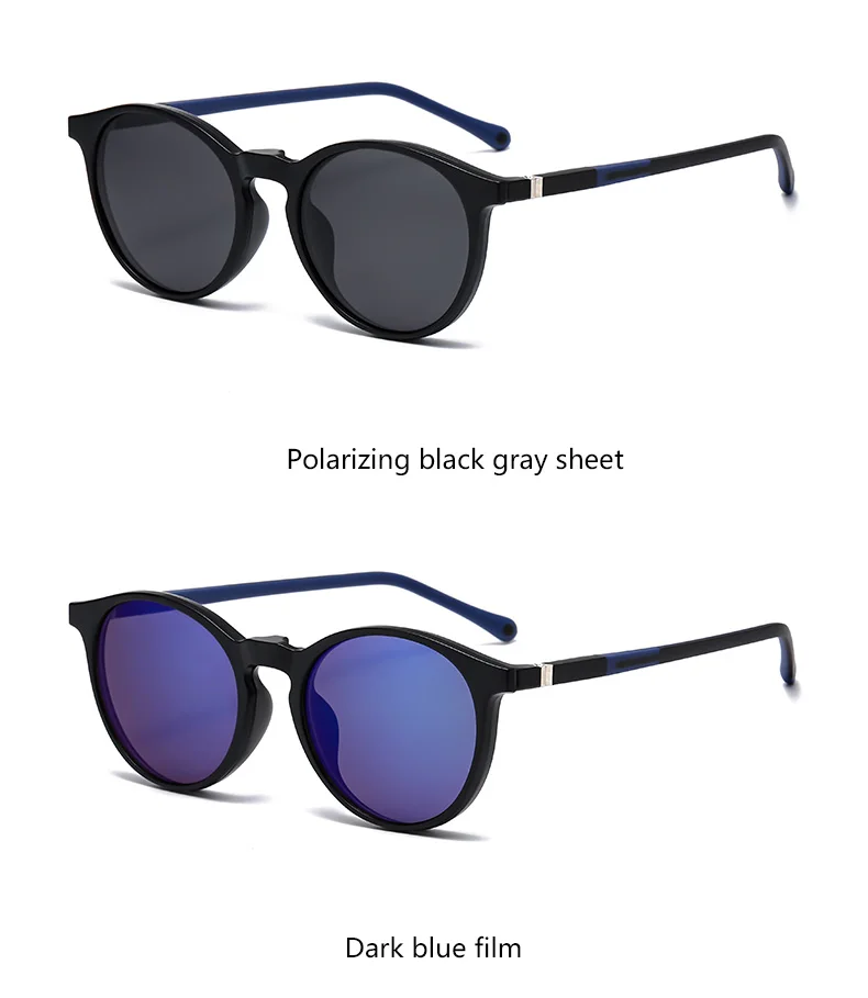 6-in-1-Brille, transparenter runder Rahmen mit 5 Stück Clip-on-polarisierten Sonnenbrillen, magnetische Brillen, männlicher Computer, optisch 3305 – Detail 11