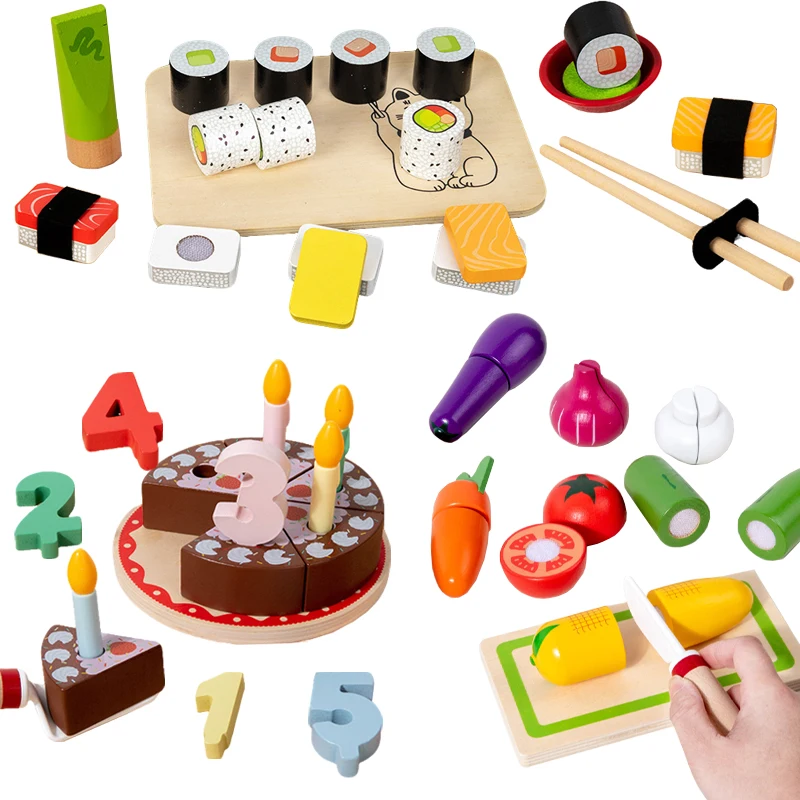 Kid Simulation Make Sushi Food Kitchen Toy Pretend Play Cut Vegetables Cook Game DIY Brithday Cake Play House Set Girls Toy Gift
