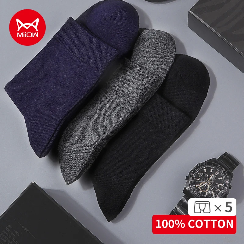 

MiiOW 5 Pairs Men's Socks Cotton New Style Black Business Men Socks Breathable High Quality Casual Middle Tube Long Socks Man