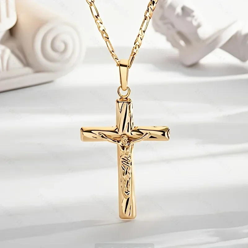 14K Gold Plated Cross Pendant Necklace Hip-Hop Minimalist Sacred Jewelry Holiday Prayer Blessing Fashion Accessory for Men Women 5
