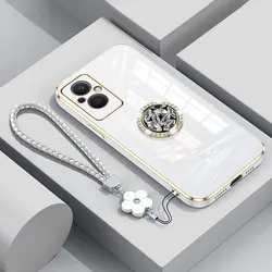 Luxury Shockproof Case with Diamond Ring Holder and Lanyard - Poco c65 (Beige)