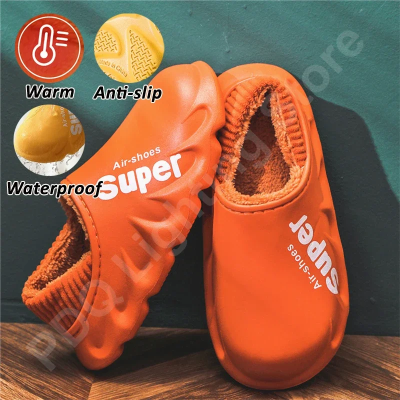 Home Slippers Winter Waterproof Warm Non-Slip Indoor Plush Outdoor Platform Shoes Men Women