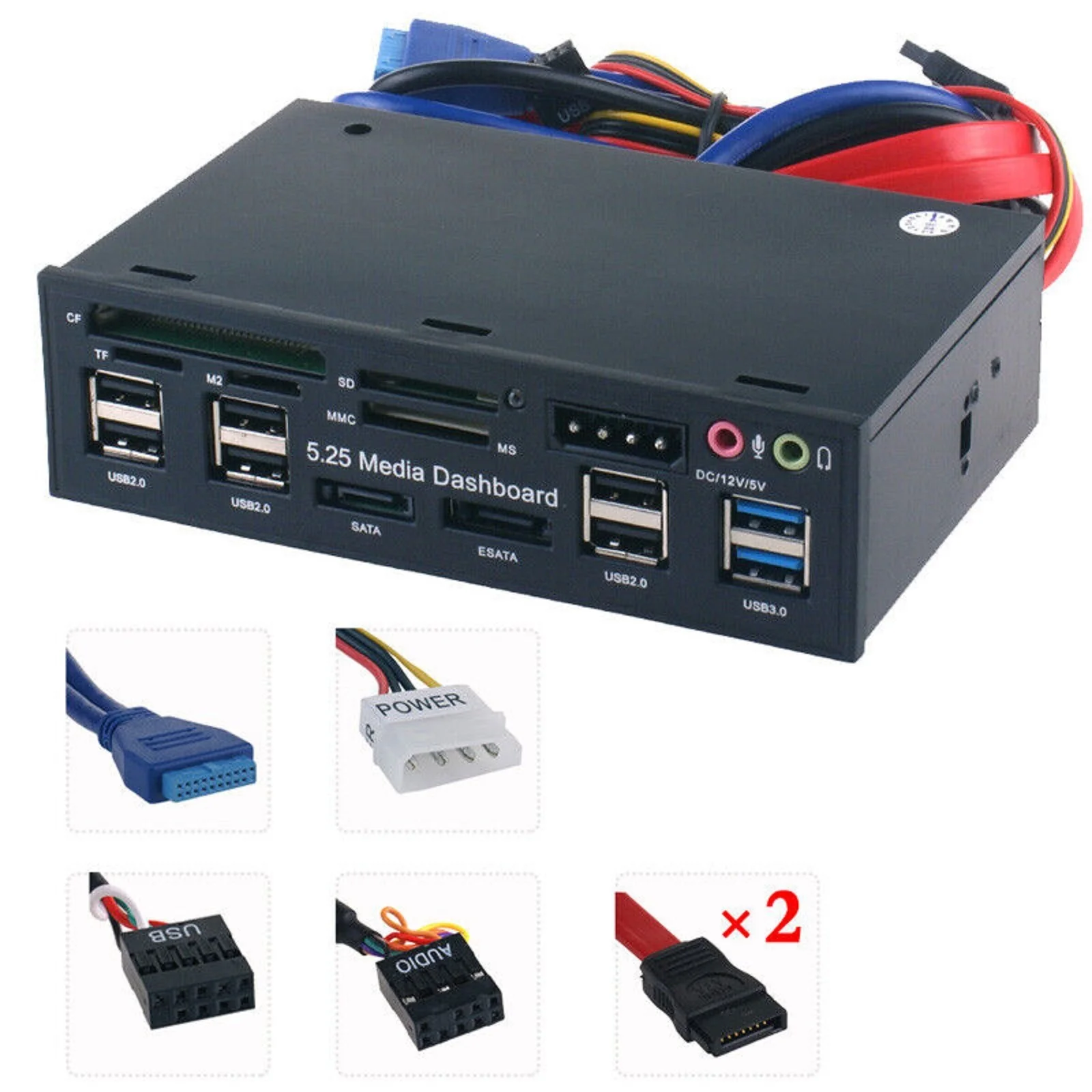 

Multi-Function USB 3.0 Hub eSATA SATA Port Internal Card Reader PC Dashboard Media Front Panel Audio for SD MS CF TF M2 MMC Memo