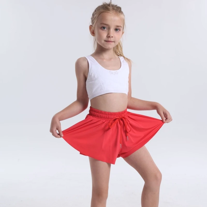 Children Shorts Girls Flowy Butterfly Shorts Athletic 2 in 1 Running Skirts Short Cheer Tennis Dance Preppy Kids Clothes 5-12Y