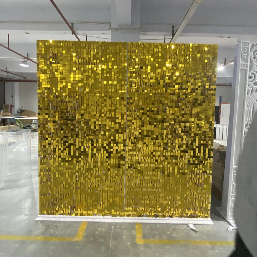 

Sparking Luxury Golden Shimmer Pvc Party Backdrops Stand For Wedding Events Decoration