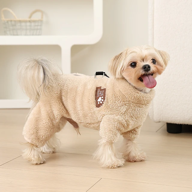 Soft Fleece Dog Clothes Winter Four Legs Covered  Plush Pet Coat D-Ring Zipper Puppy Jacket Autumn Overall For Small Middle Dog 2
