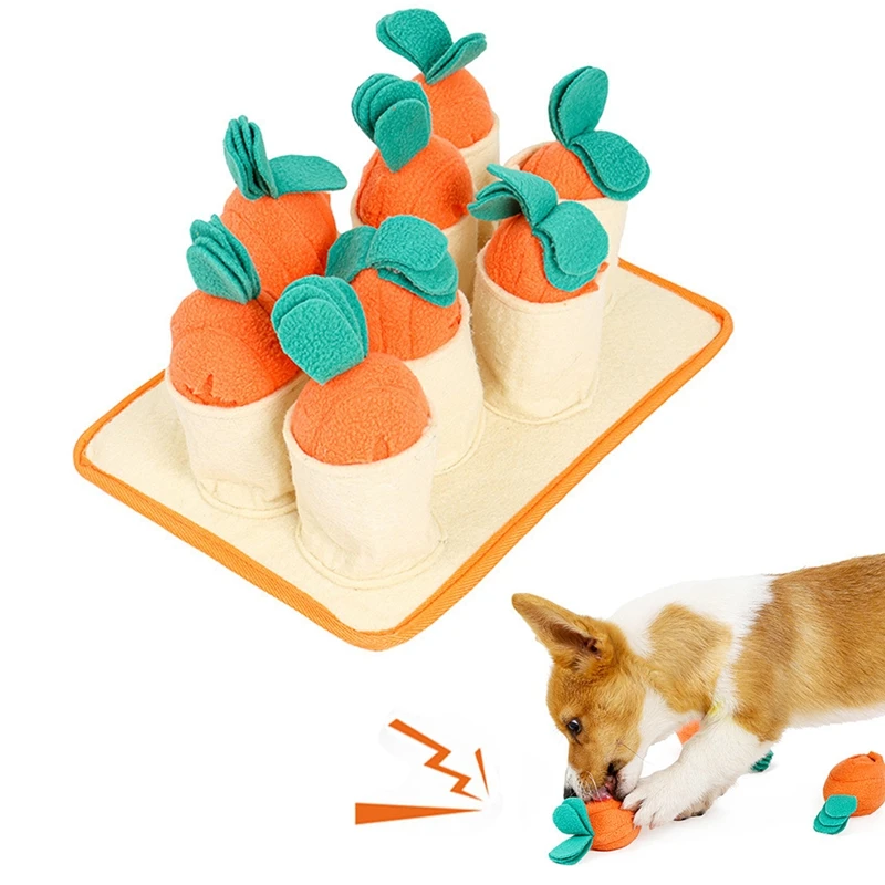 

Carrot Dog Toy Sniffing IQ Puzzle Treat Dispenser Squeaky Plush Toys Stress Reliever Interactive Toy Puppy Chew Toy Slow Feeding