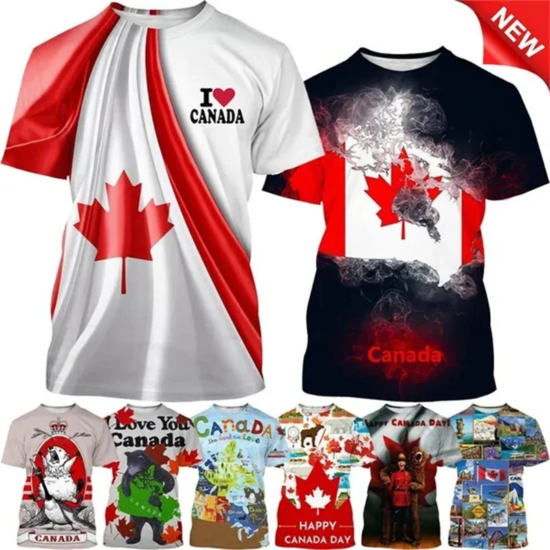 

Летняя популярная мужская футболка с 3d принтом I Love Canada с коротким рукавом модная повседневная футболка в стиле хип-хоп с канадским флагом для мужчин и женщин