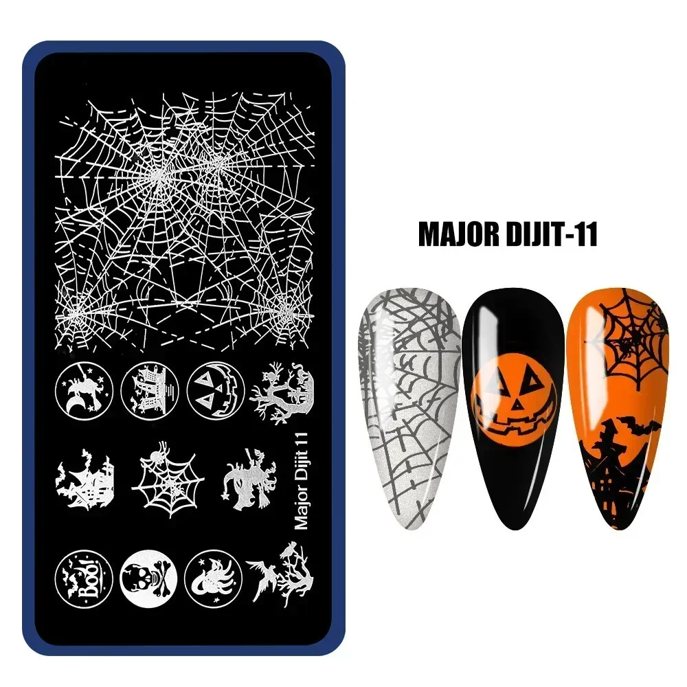 Halloween Nail Stamping Plates Pumpkin Skull Bat Spider Design Stamp Templates Snowflake Festival Pattern Nail Art Stencil Plate 4