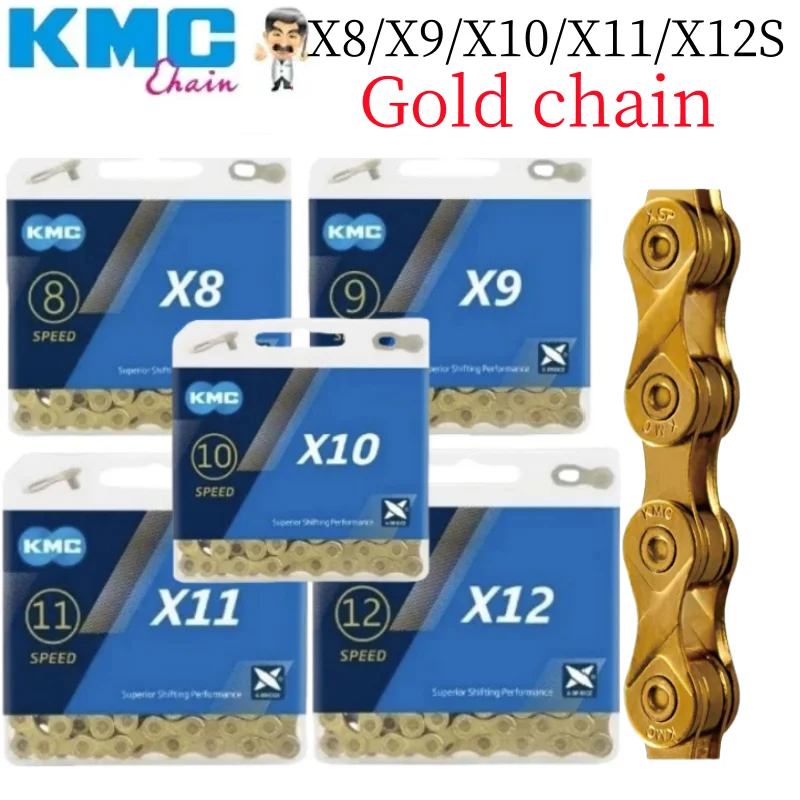

Золотая велосипедная цепь KMC X8 X9 X10 X11 X12, 8s 9s 10s 11s 12s, горный велосипед с быстросъемным звеньем, запчасти для Shimano SRAM