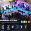 L-Shaped Desk with LED Strip and Power Outlets, Reversible Corner Computer Desk with Monitor Stand and Storage Shelf, 5
