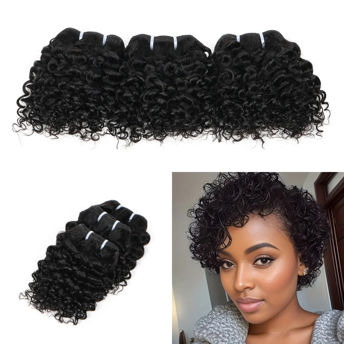 Short Jerry Curl Hair Weave Bundles Brazilian Hair Weave Bundles Remy Human Extensions Natural Color Remy 6inch Short Cut