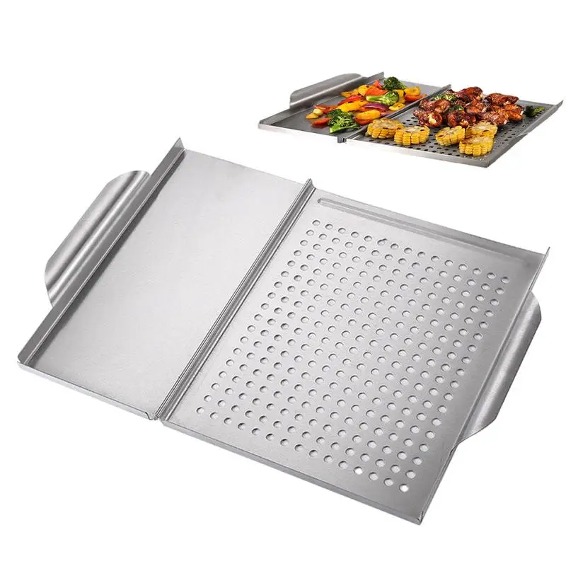 2 In 1 Nonstick Outdoor Bbq Grill Tray With Handles Grill Topper Grilling Pans For Chicken Drumsticks Vegetable Shrimp Meat