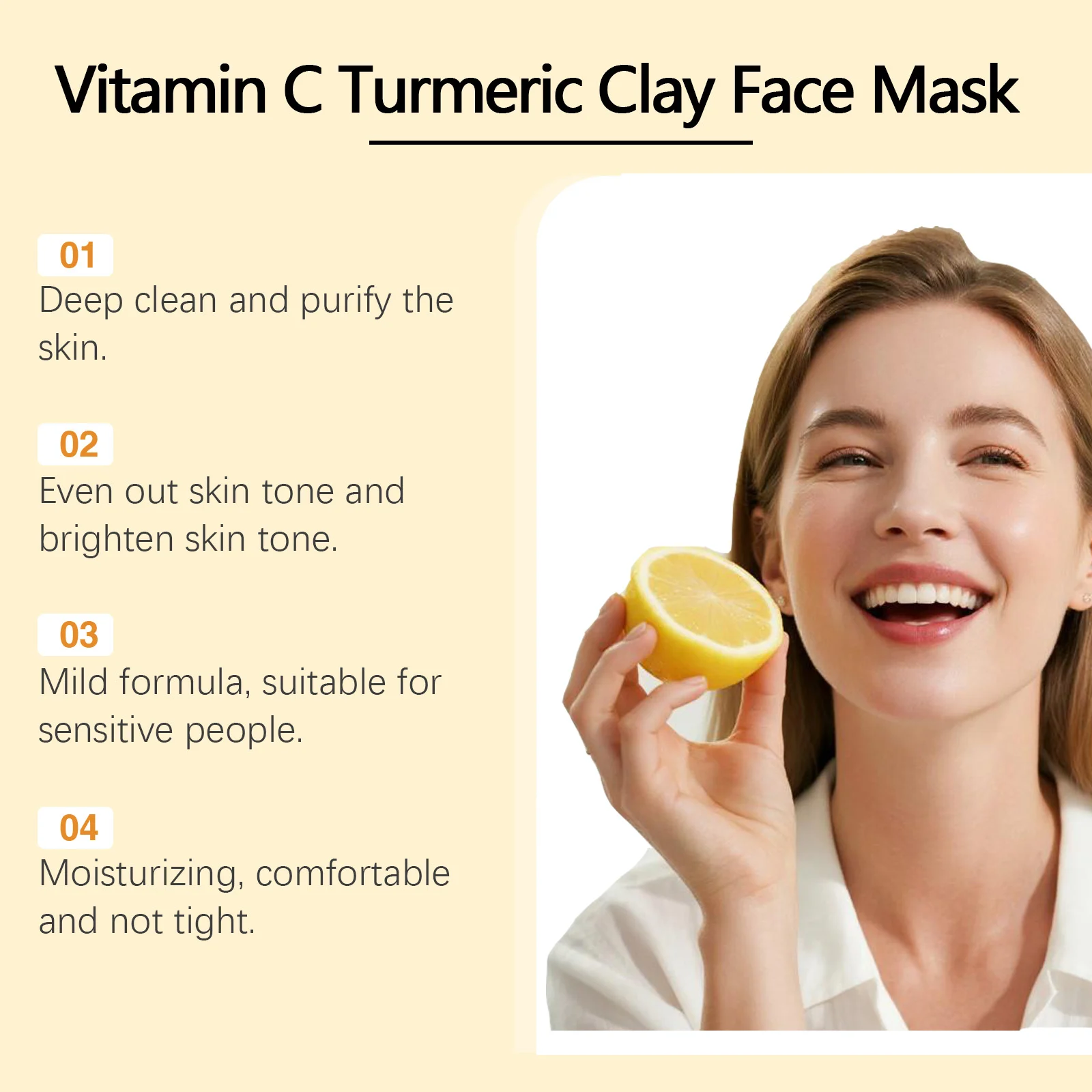 Description Picture 5 of itemTurmeric VitaminC Clay Mask Deep Cleansing Facial Improves Dark Spots Hydrating Skin Care Tightens Skin Evens Skin Tone