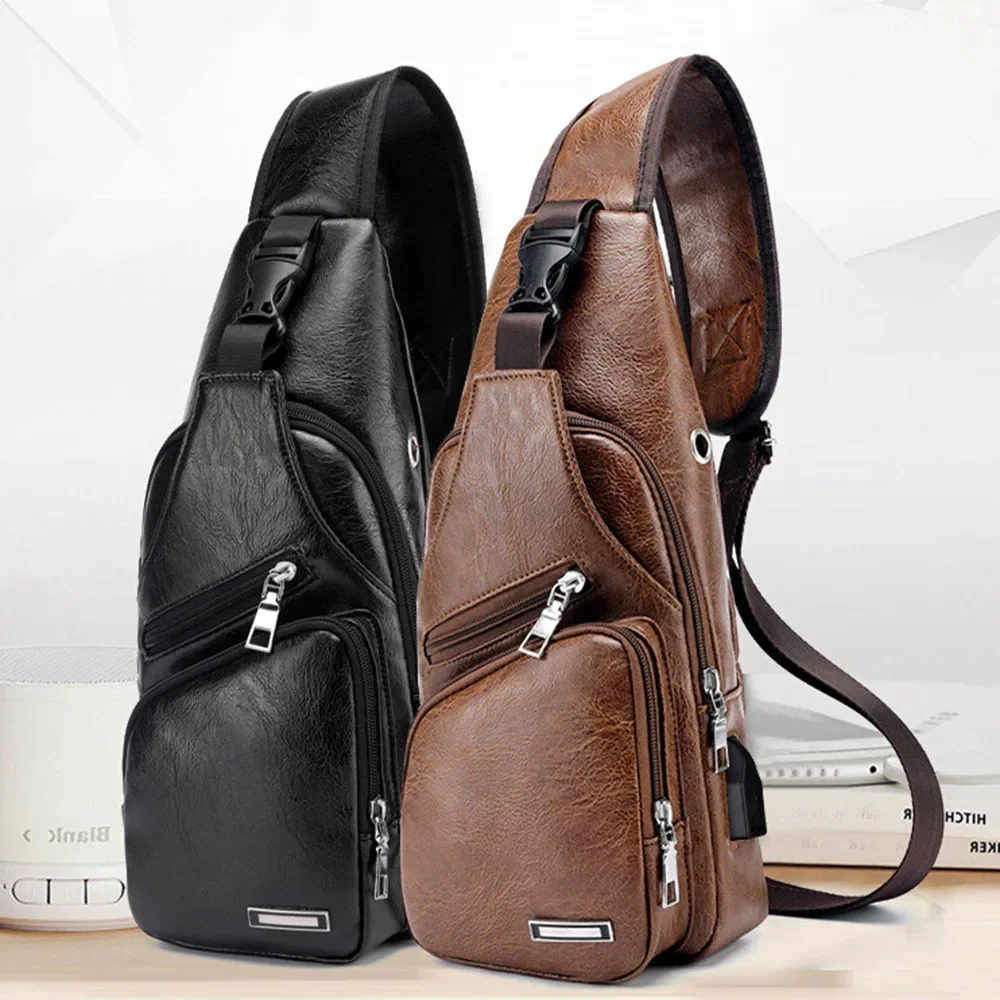 

2021 Men's USB Charging Bag Men's Chest Bag for Custom PU PVC Shoulder Bag Diagonal Package Messenger Travel Cross Body