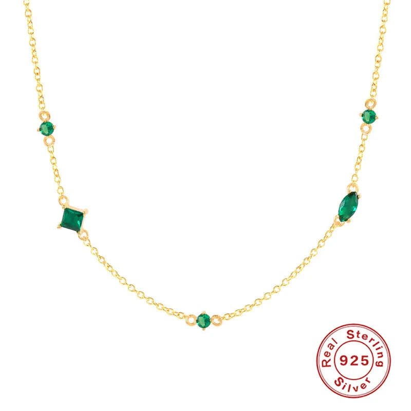 AIDE-collar de Plata 925 Para Mujer, Mini Cadena de circonita verde alrededor del cuello, bisutería Para Mujer, Collares de cadena