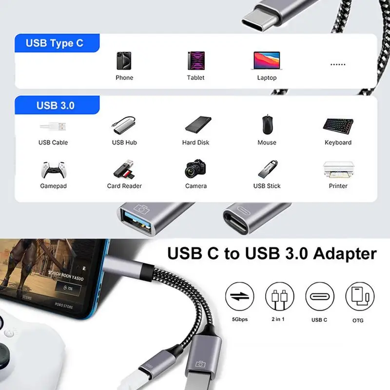 USB C Adapter Double Head Type C Male To USB Female Converter 10Gbps Connector Converter Adapter C Male To Female Converter USB
