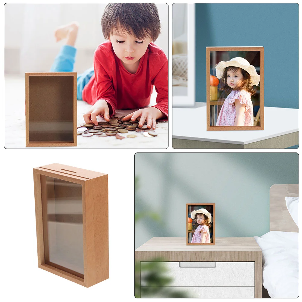 Wood Coin Bank Clear Window Photo Frame Piggy Bank For Adults Money Saving Jar Wooden Box Home Decor Money Boxes 4