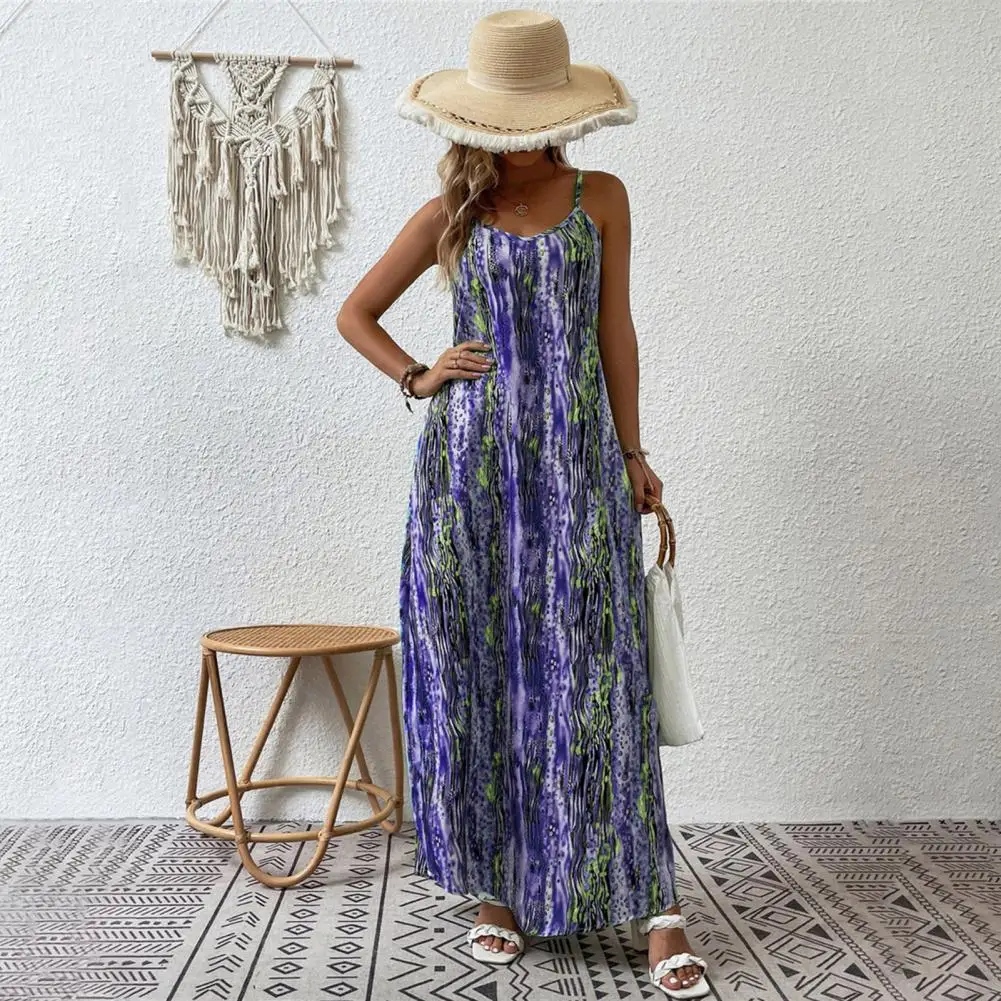 

Long Dress Women Printed Dress Bohemian Style Women's Vacation Maxi Dress for Beach Resort Wear V Neck Printed Loose Sundress
