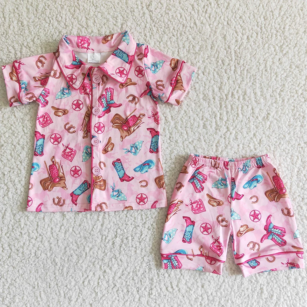 

Boutique Baby Girl Summer Pajamas Set Western Style Girls Sleepwear Fashion Toddler Girls Pajamas Nightwear Short Sleeve Shorts