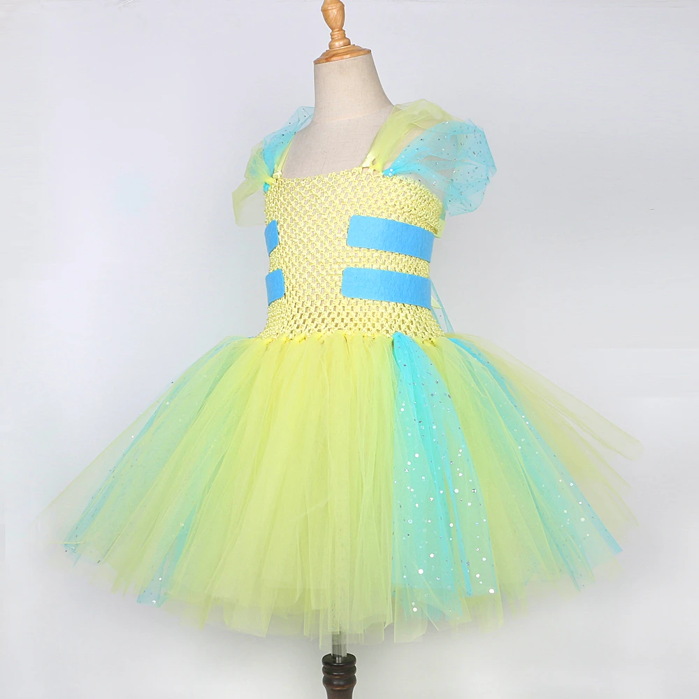 Flounder Fish Tutu Dress For Girls Birthday Outfit Carnival Halloween Costumes For Kids Toddler Twinkle Yellow Princess Dresses