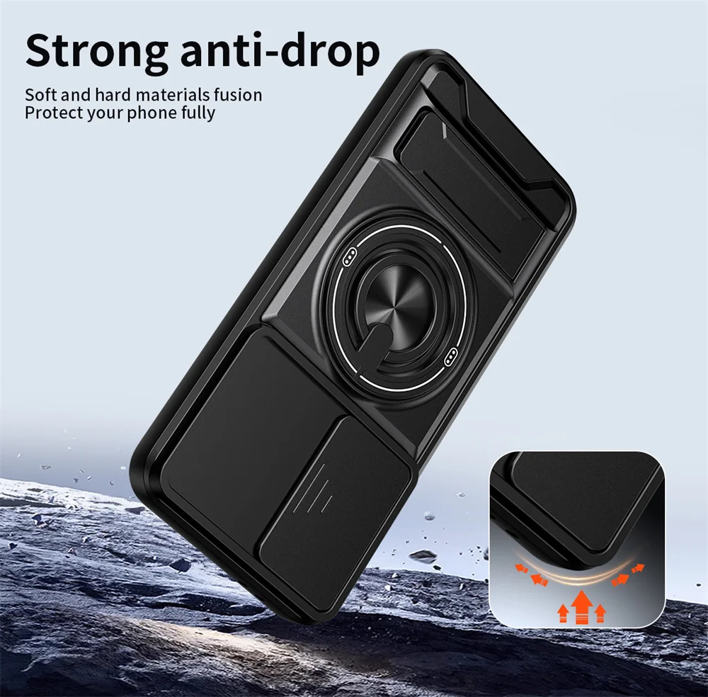 Magnetic Ring Holder Phone Case with Slide Camera Protection and 5G Compatibility