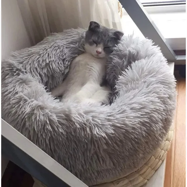 Cat Nest Round Soft Shaggy Mat for Kittens Chihuahua Indoor Dog Cat Bed Pet Supplies Removable Machine Washable Pillow Bed 5