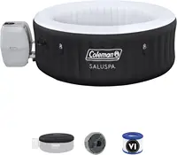 Miami AirJet Large Round 2 to 4 Person Inflatable Hot Tub Portable Outdoor Spa with 120 AirJets and EnergySense Cover, Black 1
