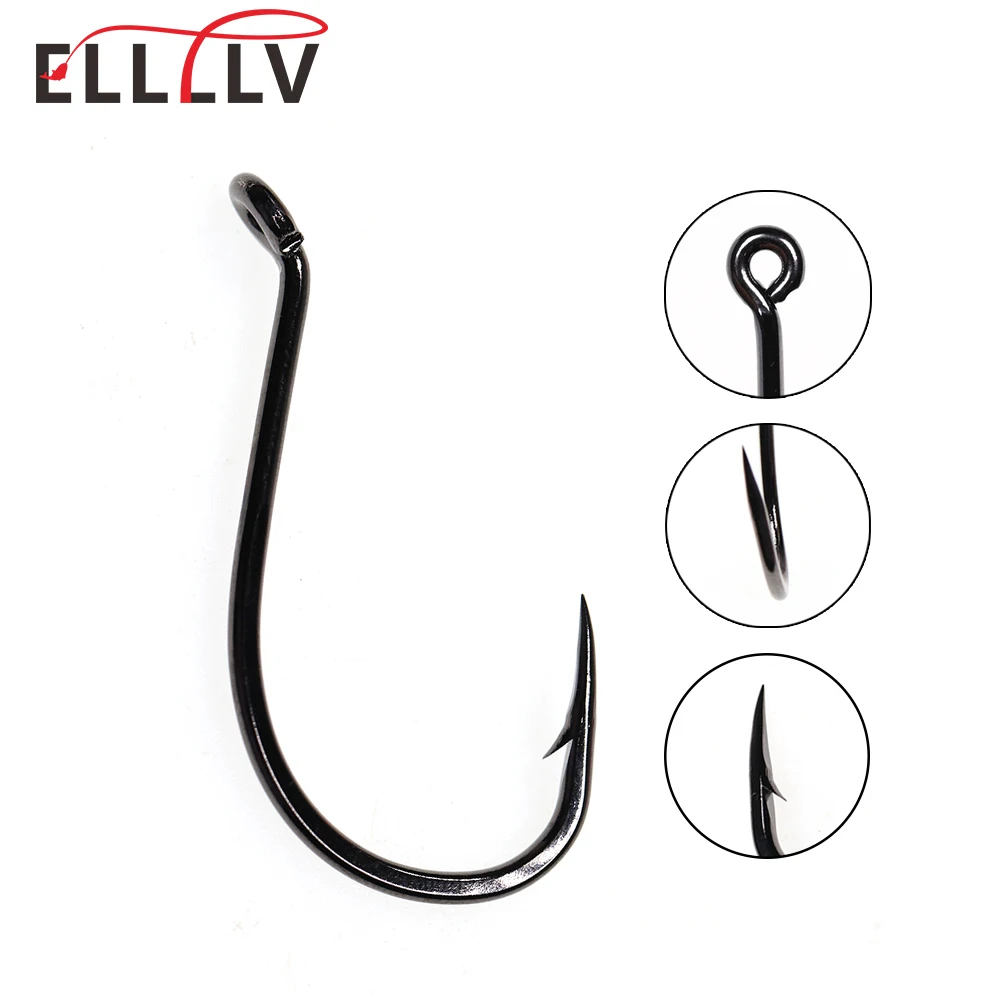 

Elllv 100pcs #10 - 10/0 Black Nickel Octopus Beak High Carbon Steel Offset Fishhook Saltwater Freshwater Fishing Bait Hook