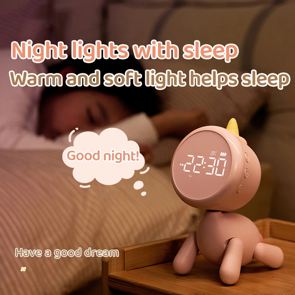 Kid Alarm Clock LED Night Light with  Digital Display 6 Ring Songs Snooze Options Timer Count Up/Down Function Time Management
