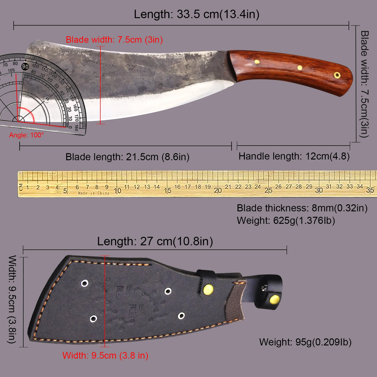 Japanese handmade forged high carbon steel 8mm upgraded and thickened integrated Tang sharp wood cutter, jungle logging knife 5