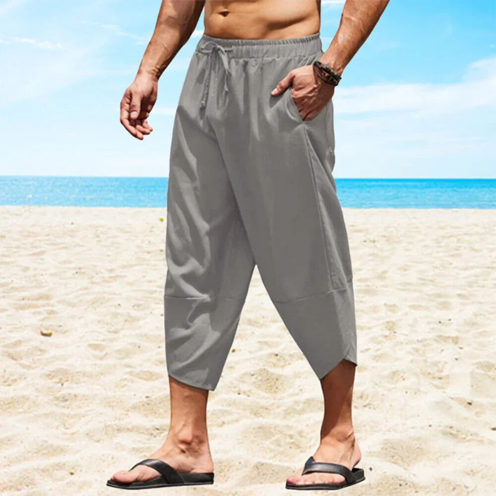 Hot Sale Mens Polyester Cotton Shorts 3/4 Summer Baggy Sweatshorts Trousers Solid Men Hip Hop Loose Long Streetwear Pants 2XL 3