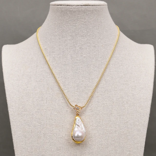 G-g-女性用ネジパールネックレス,金メッキ,ビッグバルクペンダント 