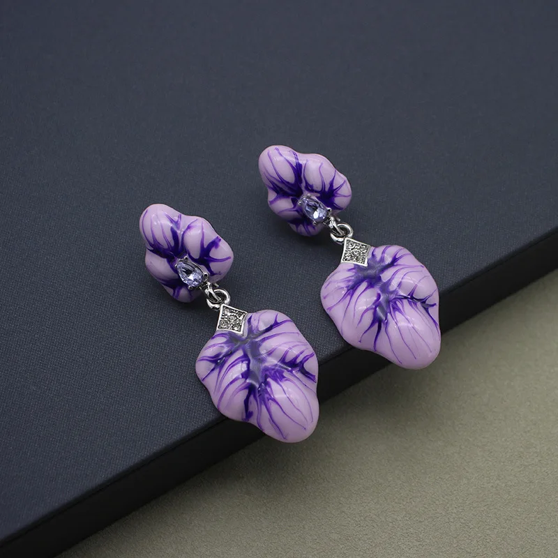 

French color hand-painted enamel leaves exquisite elegant exaggerated earrings.