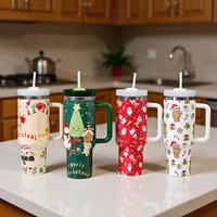 40oz Thermos Bottles Stainless Steel Christmas Series Insulated Water Bottle with Handle/straw Car Ice King Cup Christmas Gift