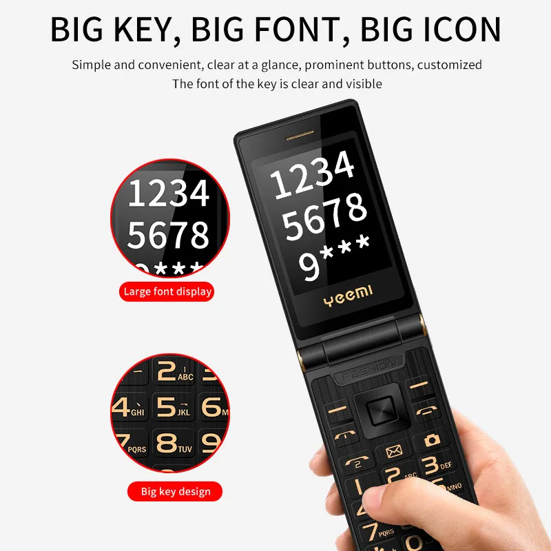 YEEMI M3-1 Flip Mobile Phone For Elderly GSM 2G Real 1800mAh Battery Dual Sim FM Cheap Cellphone Celular 2.8'' Screen 3