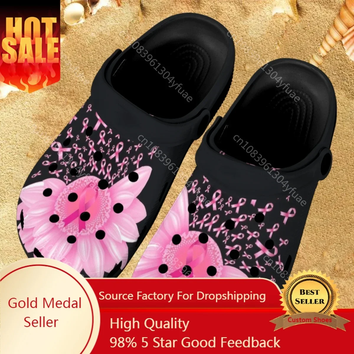 

Sunflower Breast Cancer Women Hole Shoes Summer Non-slip Girl Beach Shoes Home Slippers Outdoor Personalized Sandals Female New